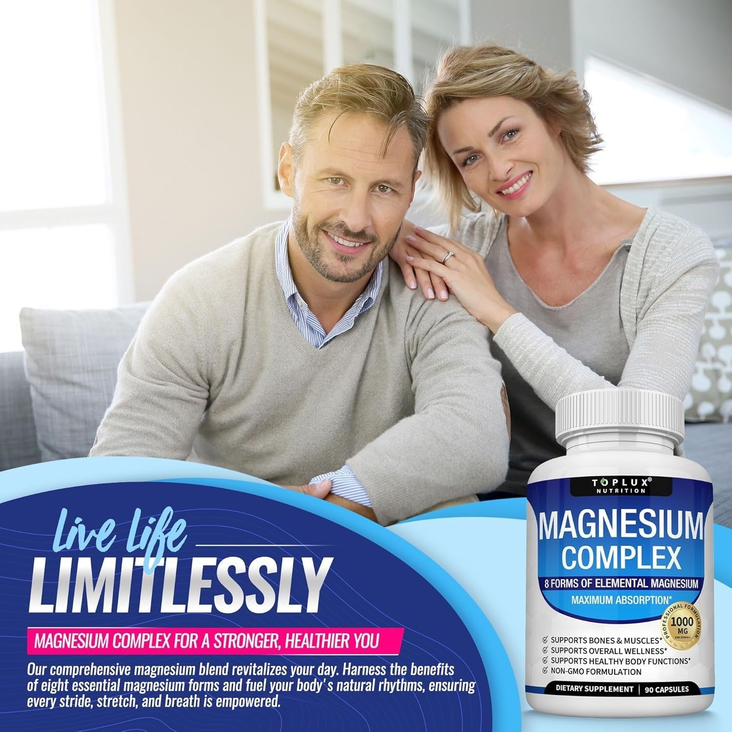 Magnesium Complex Supplement: 1000Mg of 8-Element Magnesium, 90 Capsules