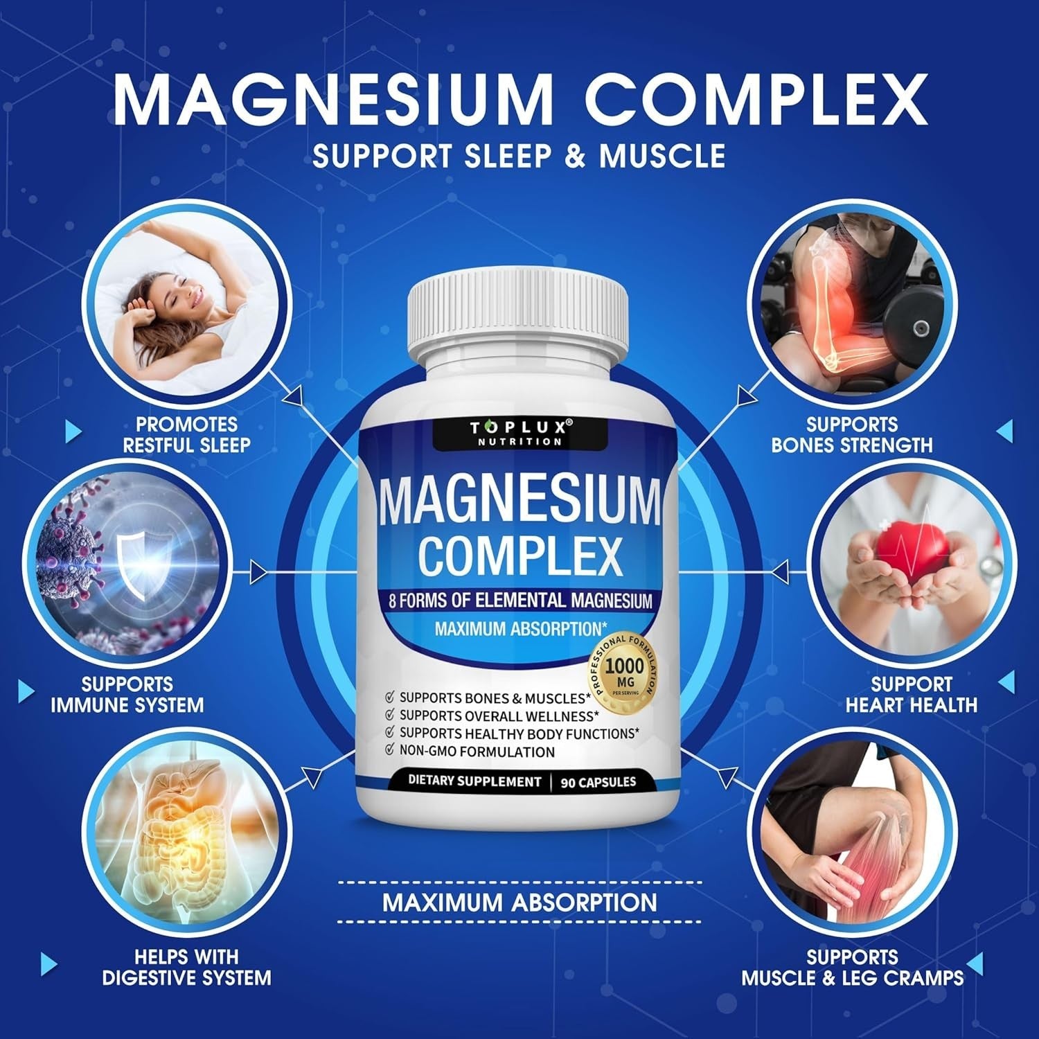 Magnesium Complex Supplement: 1000Mg of 8-Element Magnesium, 90 Capsules