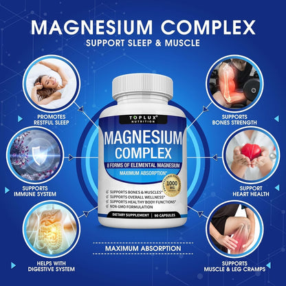 Magnesium Complex Supplement: 1000Mg of 8-Element Magnesium, 90 Capsules