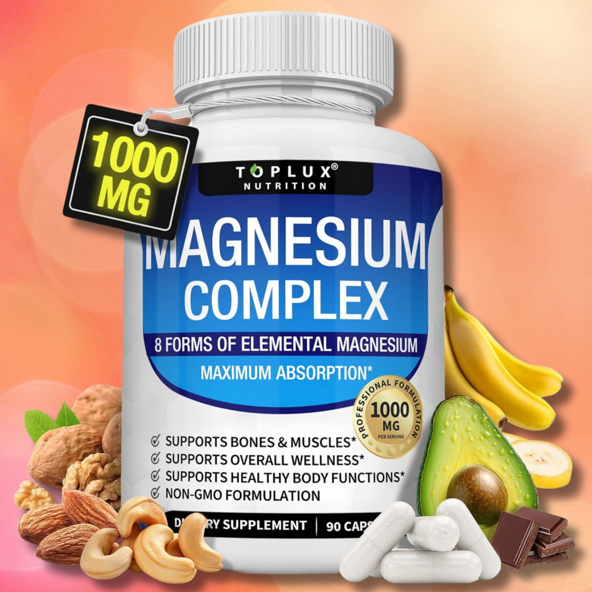 Magnesium Complex Supplement: 1000Mg of 8-Element Magnesium, 90 Capsules