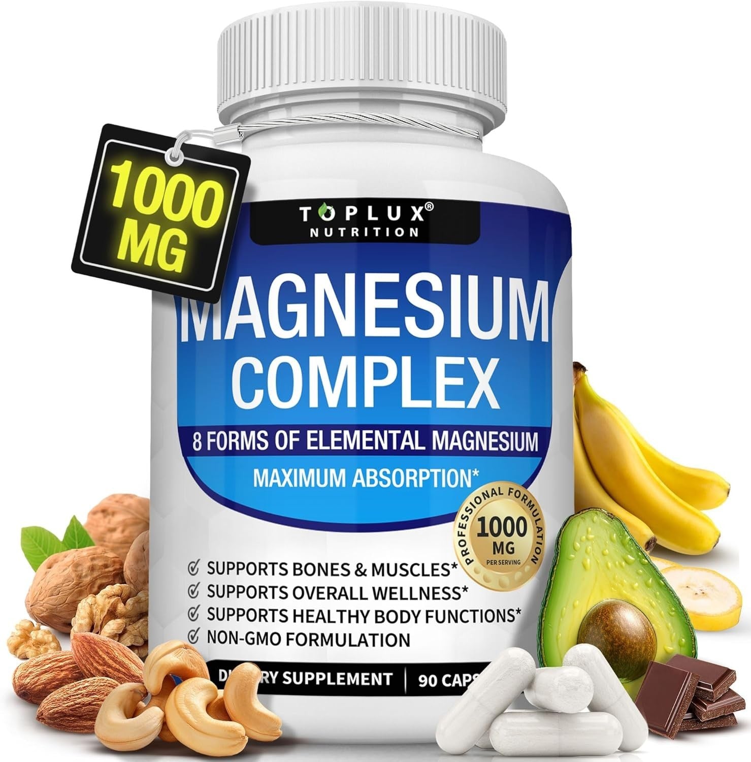 Magnesium Complex Supplement: 1000Mg of 8-Element Magnesium, 90 Capsules